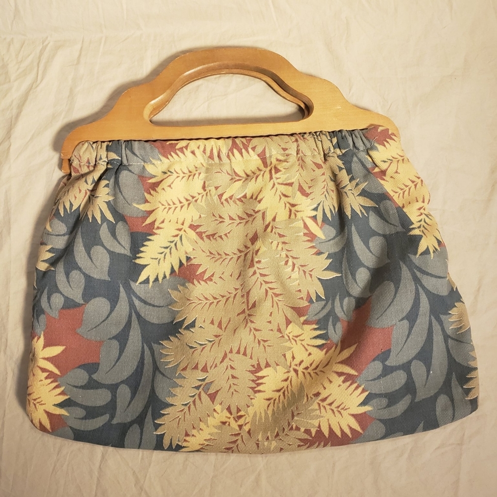 Vintage Wood Handled Fabric Handbag - Picture 1 of 5
